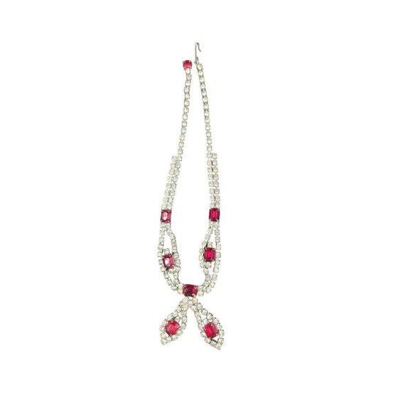 Red Rhinestone & Crystal choker adjustable necklace. - Picture 3 of 6
